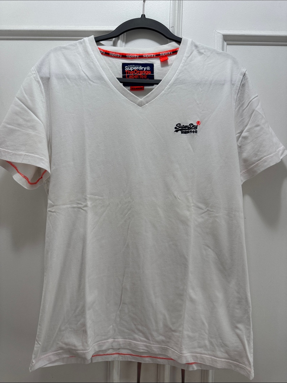 Superdry White V-Neck T-Shirt with Subtle Logo
